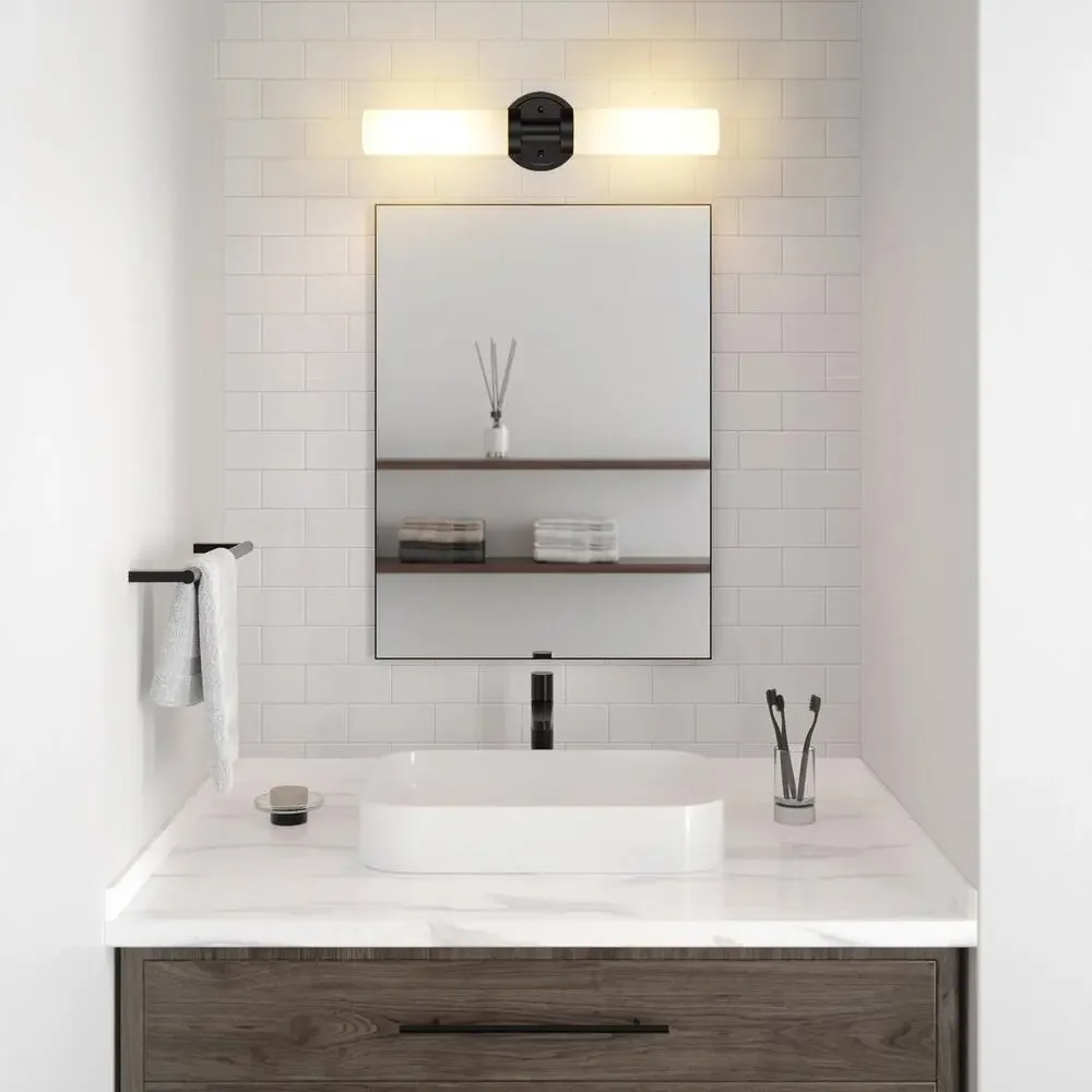2-Light Black Bathroom Vanity Light with White Glass Shades
